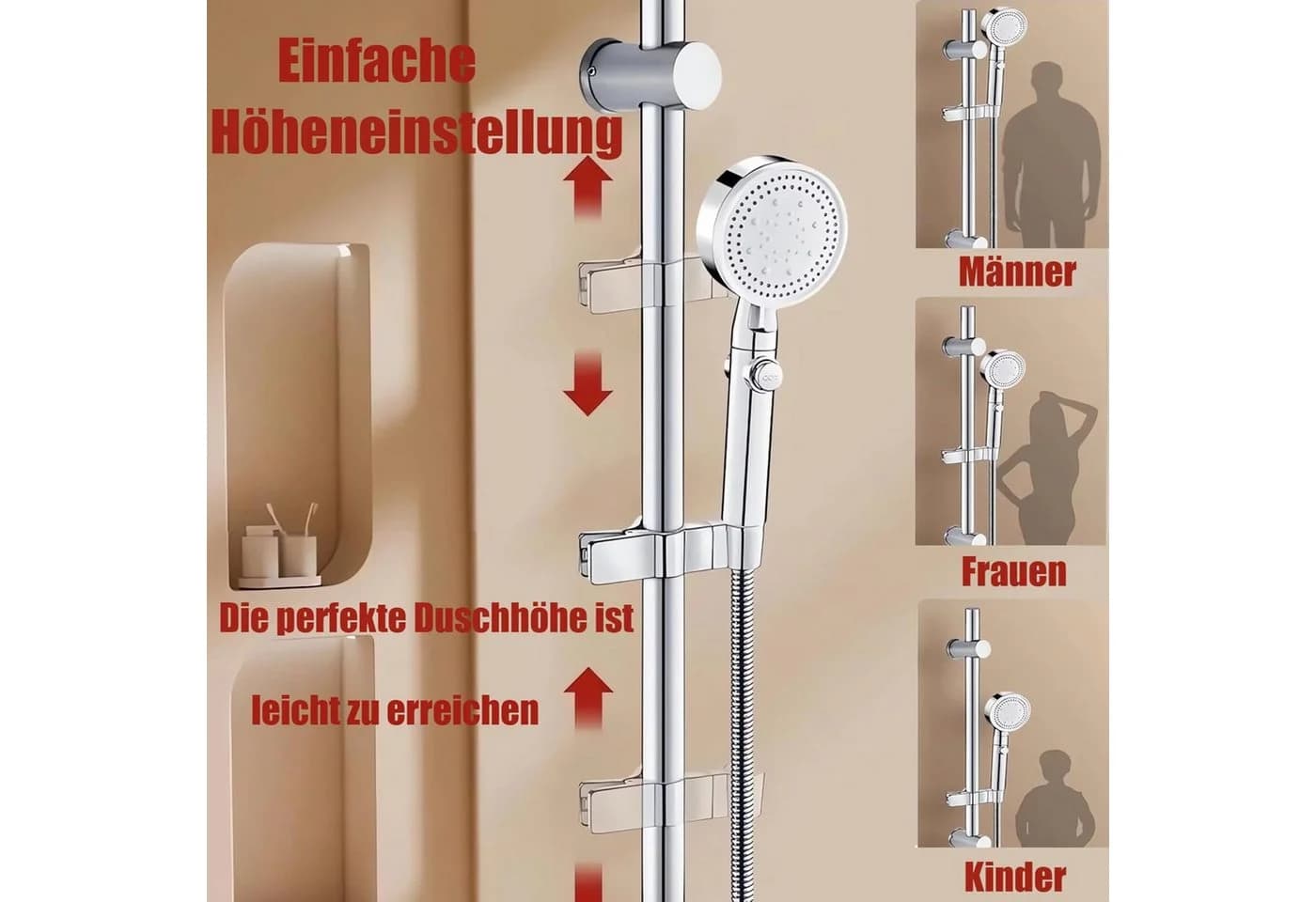 FELIXLEO Handbrause Duschkopfhalterung Verstellbar Chrom - Bild 3
