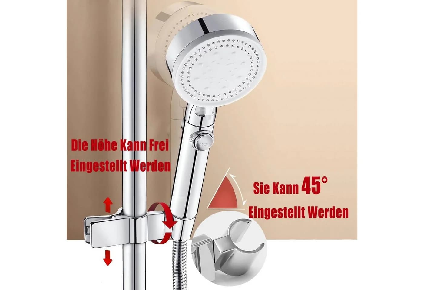 FELIXLEO Handbrause Duschkopfhalterung Verstellbar Chrom - Bild 4