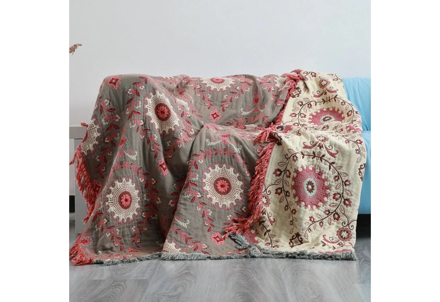 FELIXLEO Tagesdecke Böhmisch Quastengewebt Rot 150x200 cm