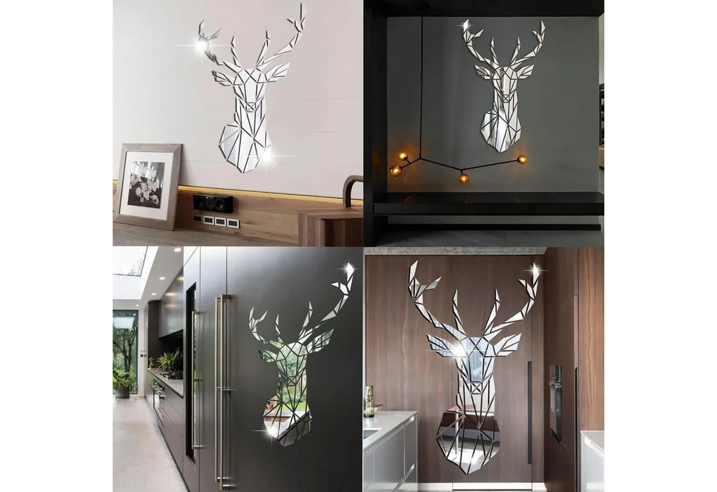 FELIXLEO 3D Wandspiegel Hirsch Acryl Selbstklebend Silber