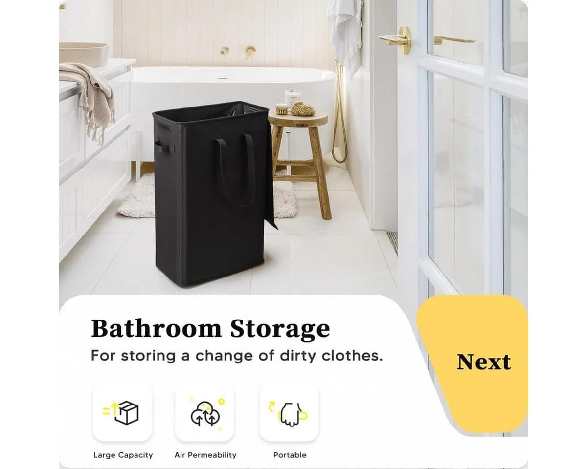 FELIXLEO Wäschekorb 55L Schwarz Faltbar Oxford Stoff