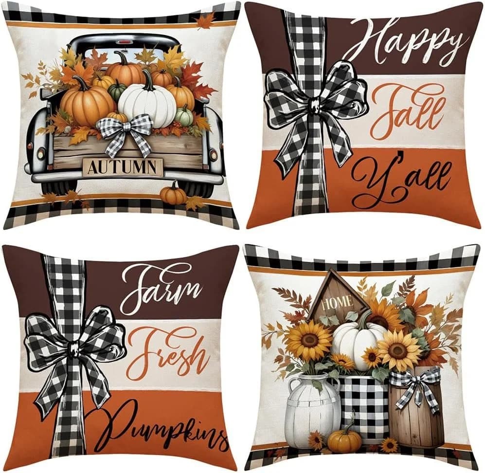 FELIXLEO Kissenbezug 4er Set Herbst Kürbis Deko 45x45 cm - Bild 2