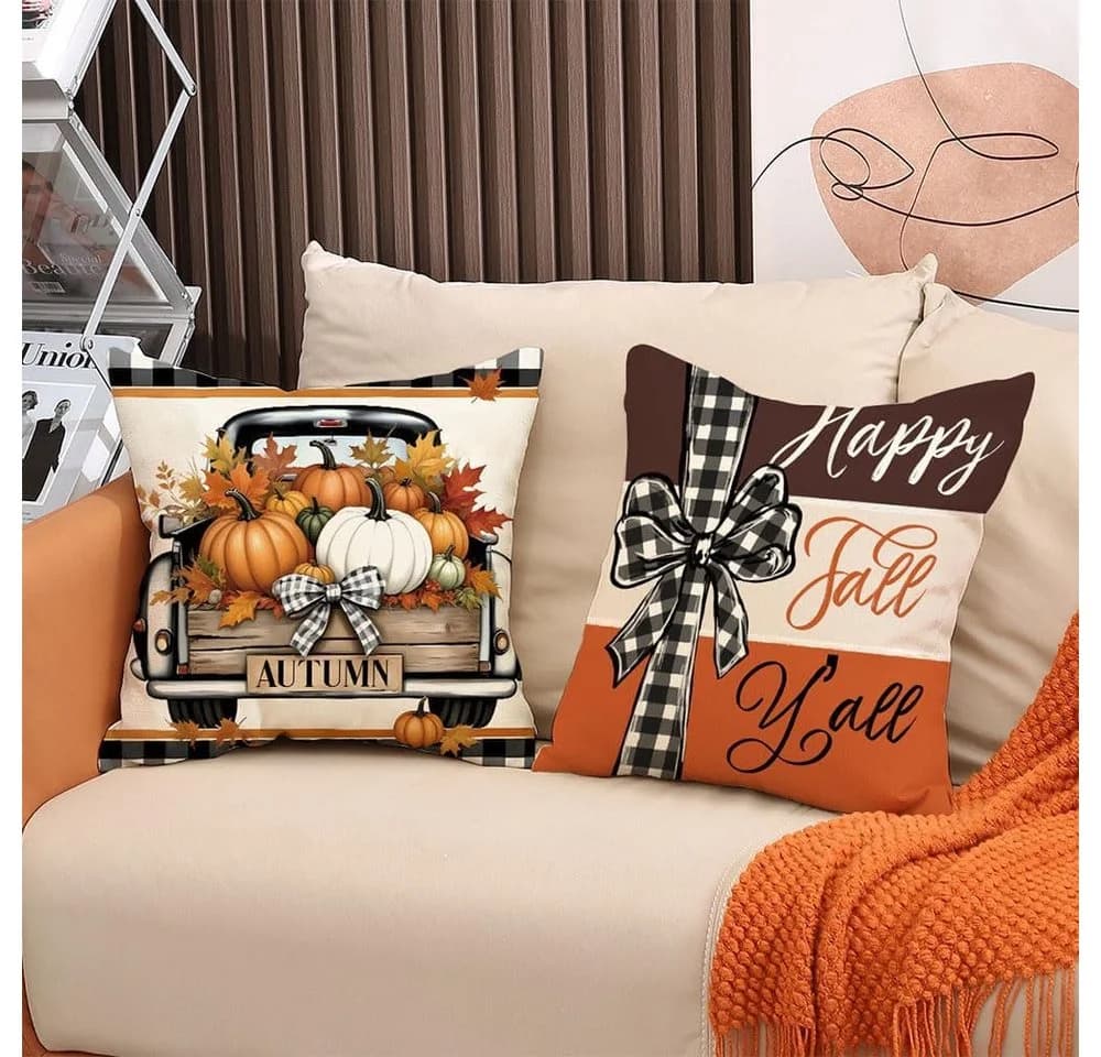 FELIXLEO Kissenbezug 4er Set Herbst Kürbis Deko 45x45 cm - Bild 3