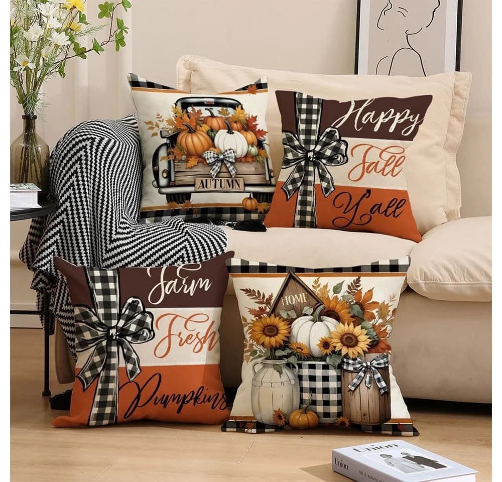 FELIXLEO Kissenbezug 4er Set Herbst Kürbis Deko 45x45 cm - Bild 5