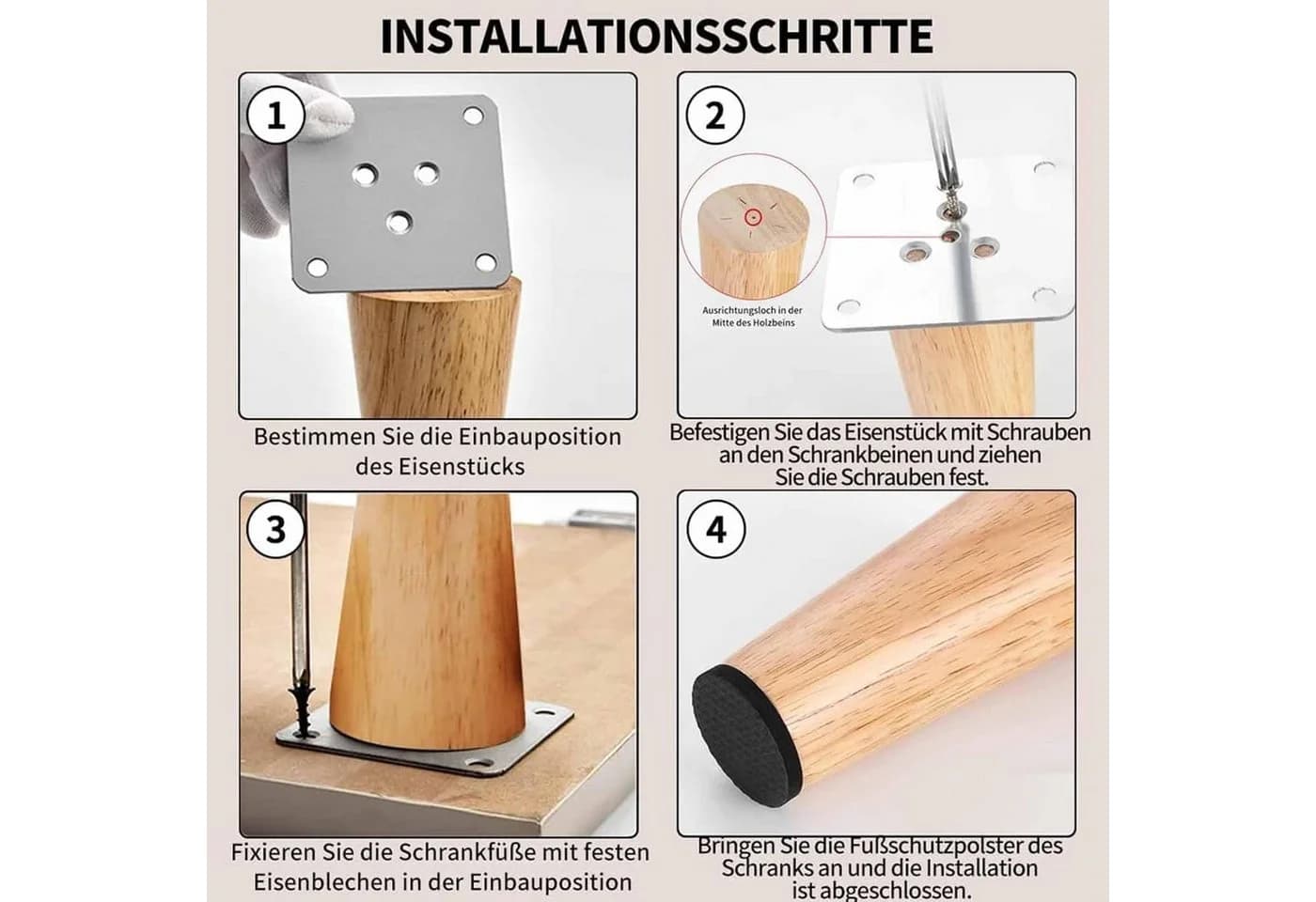 FELIXLEO Möbelfuß 4er Holz 10cm Konisch - Bild 5