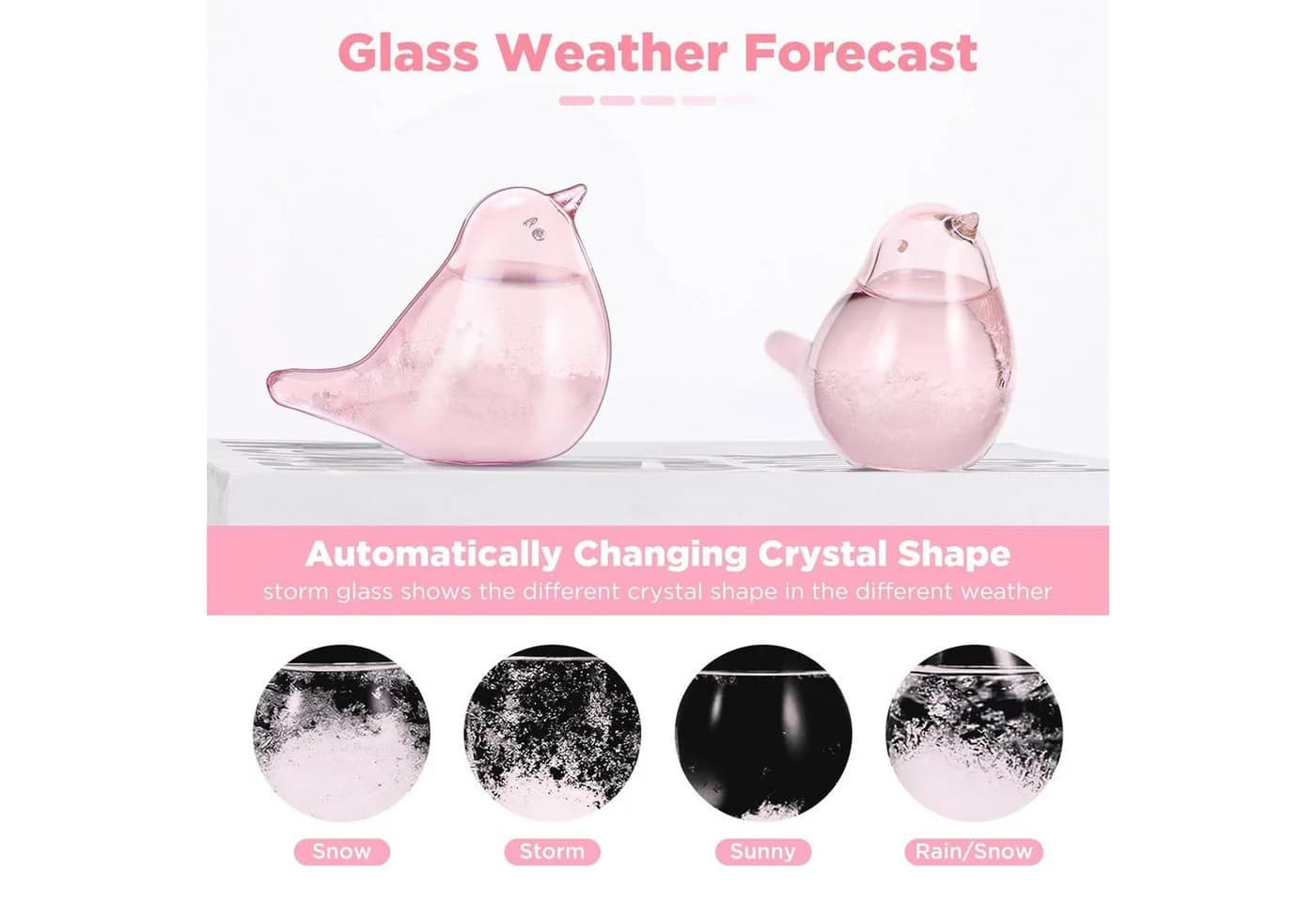 FELIXLEO Storm Glass Wetterstation Barometer Desktop Büro Pink Dekoration - Bild 4