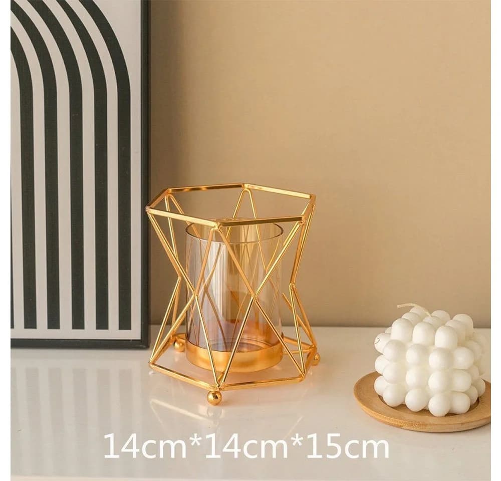 FELIXLEO Dekovase Glas Metall Ständer Gold Geometrisch - Bild 3