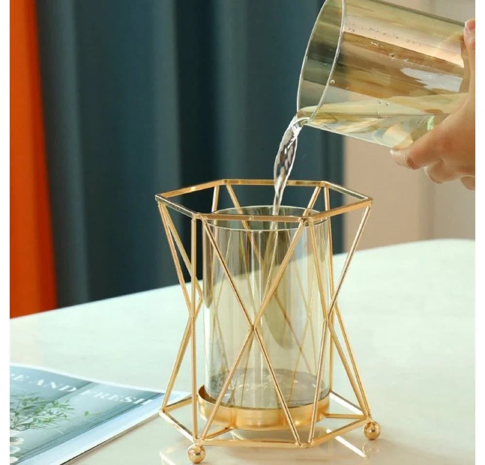 FELIXLEO Dekovase Glas Metall Ständer Gold Geometrisch - Bild 4
