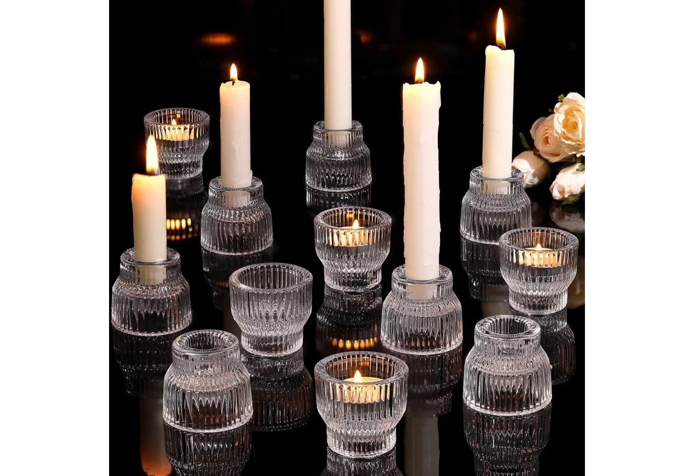 FELIXLEO Teelichthalter 12er Pack Klare Glas Kerzenhalter Hochzeit Tischdeko - Bild 2