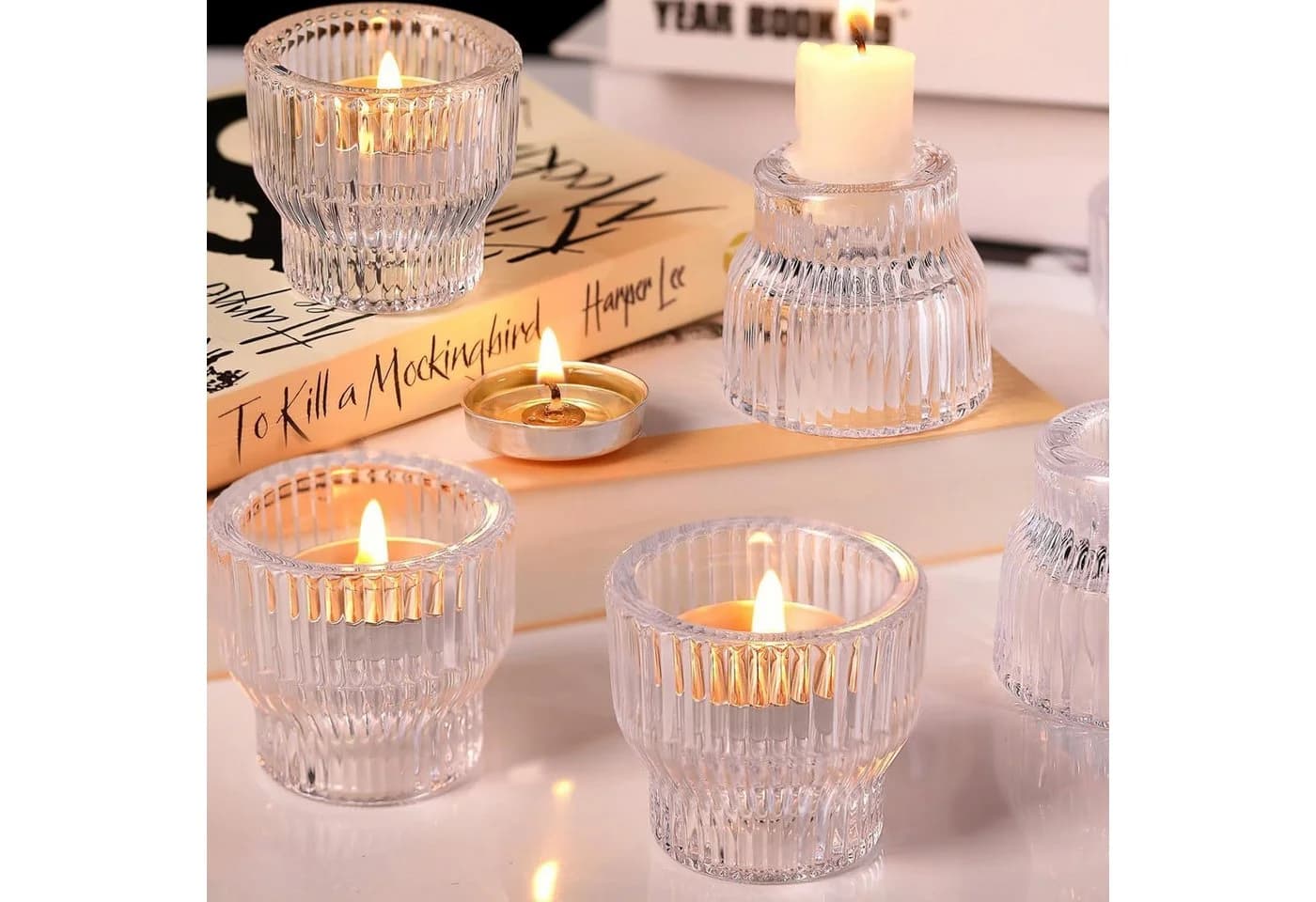FELIXLEO Teelichthalter 12er Pack Klare Glas Kerzenhalter Hochzeit Tischdeko - Bild 3