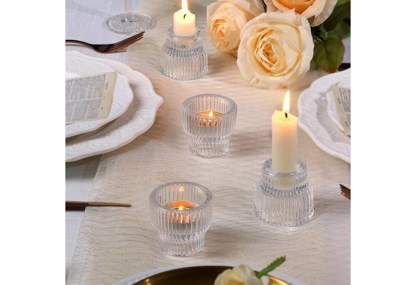 FELIXLEO Teelichthalter 12er Pack Klare Glas Kerzenhalter Hochzeit Tischdeko - Bild 4