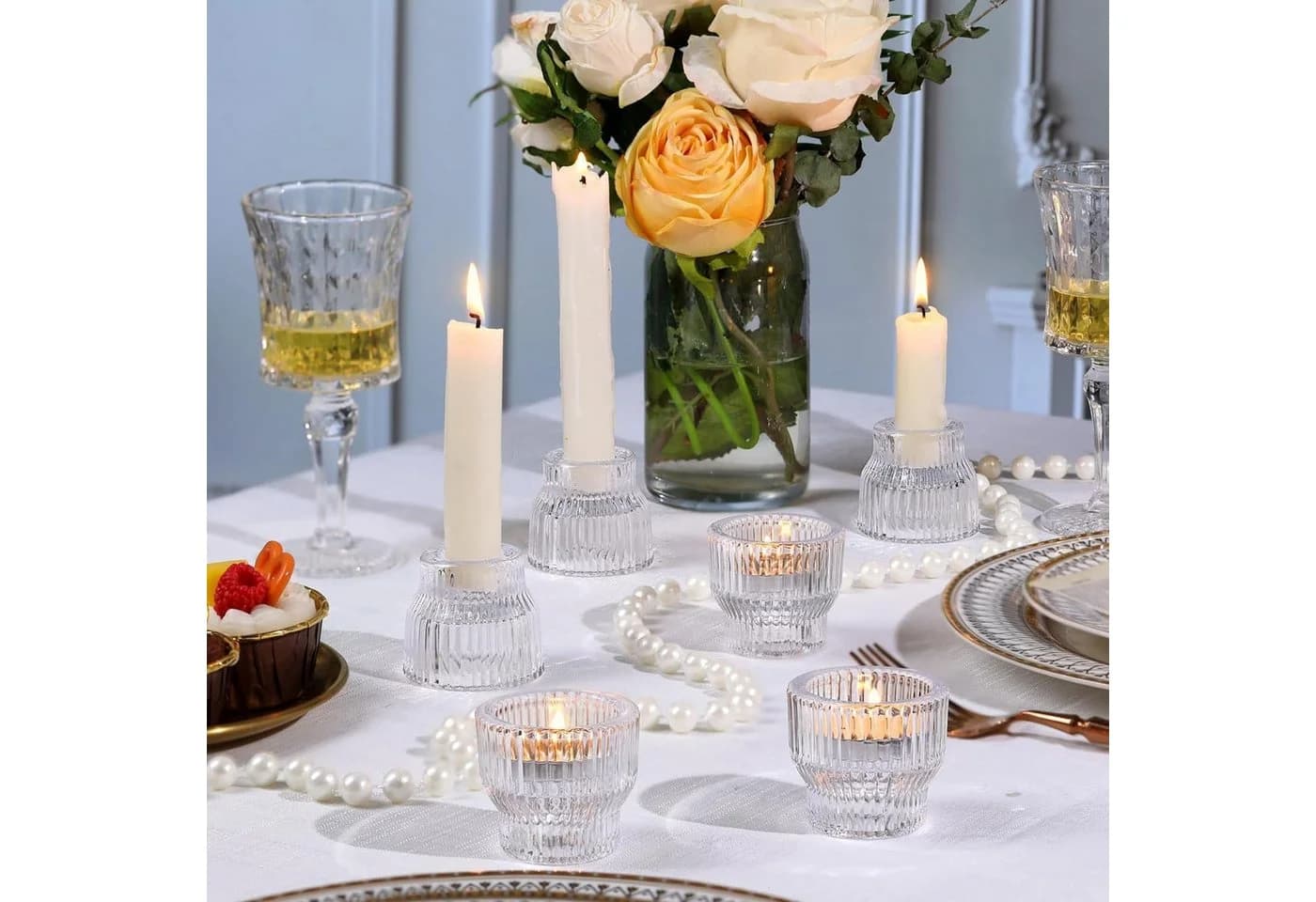 FELIXLEO Teelichthalter 12er Pack Klare Glas Kerzenhalter Hochzeit Tischdeko - Bild 5