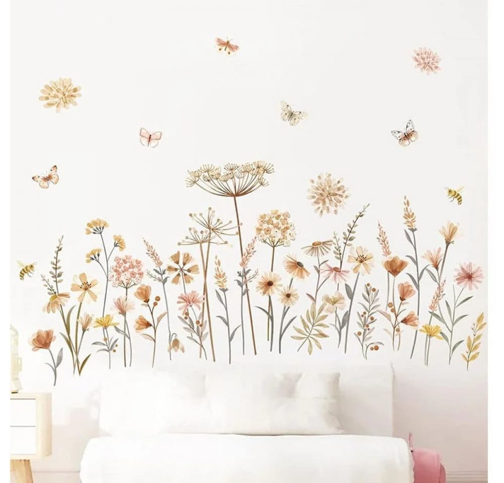 FELIXLEO Wandtattoo Boho Wildblume Löwenzahn Schmetterling (2 St)