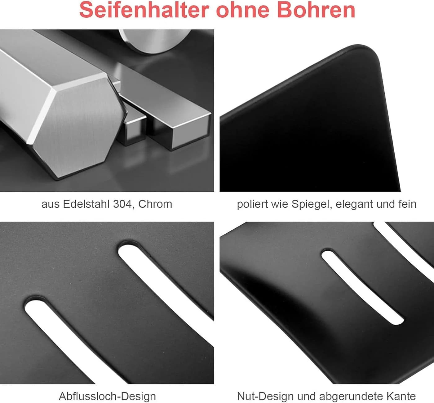FELIXLEO Seifenschale Edelstahl Schwarz Selbstklebend Ohne Bohren - Bild 3
