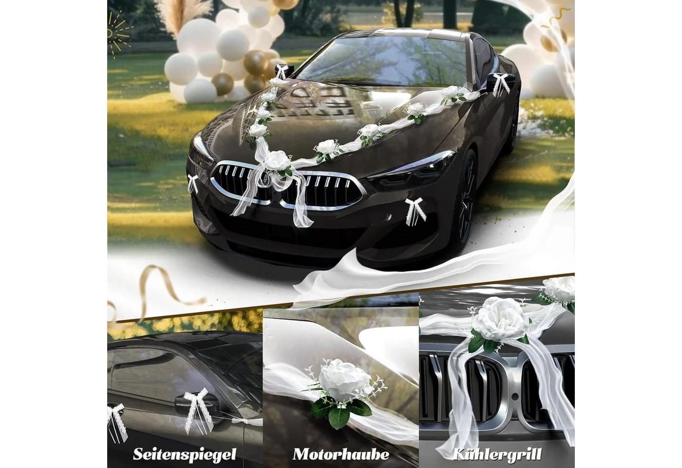 FELIXLEO Dekohänger Hochzeit Weiß Kunstblumen Brautauto