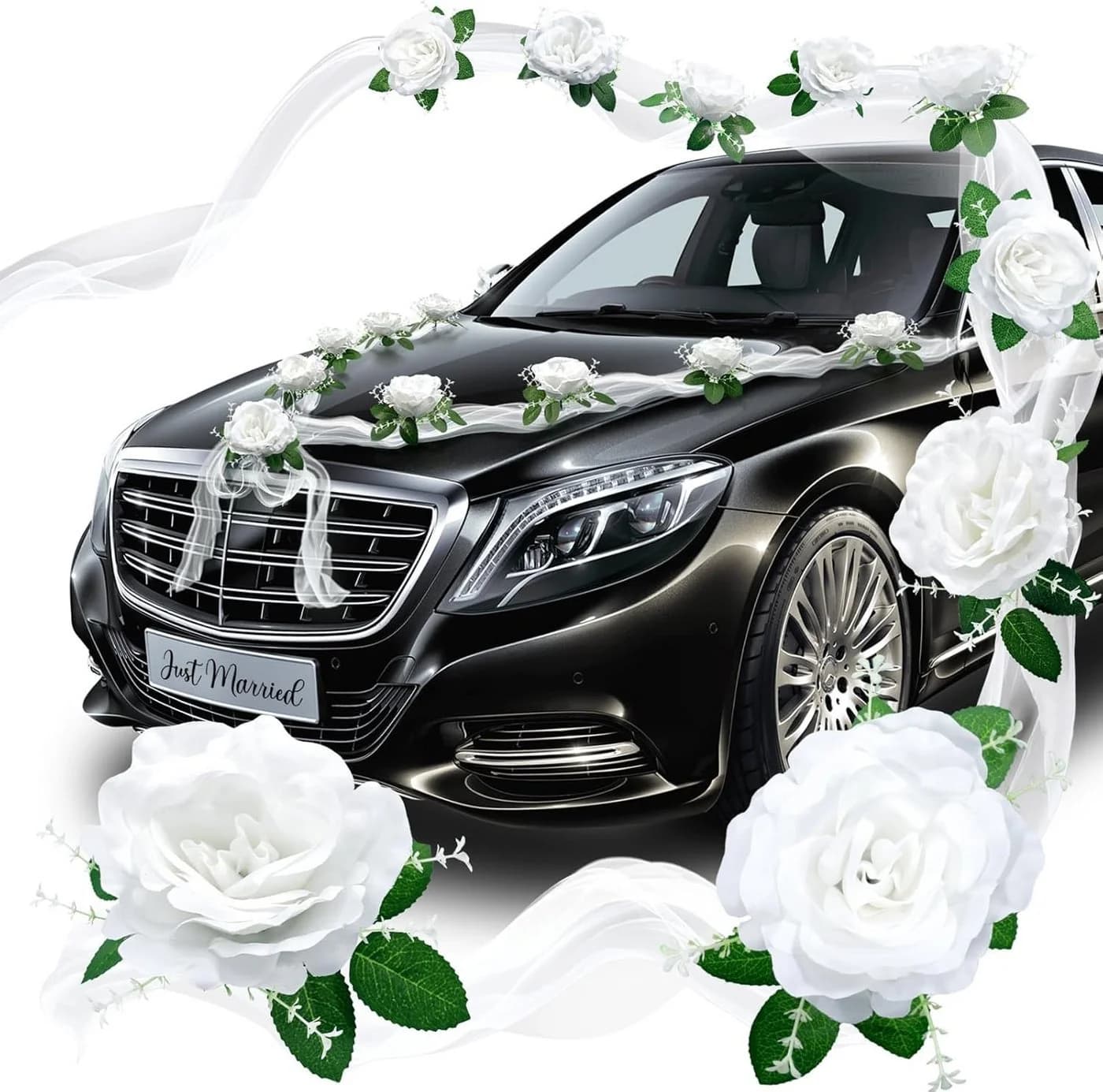 FELIXLEO Dekohänger Hochzeit Weiß Kunstblumen Brautauto - Bild 2