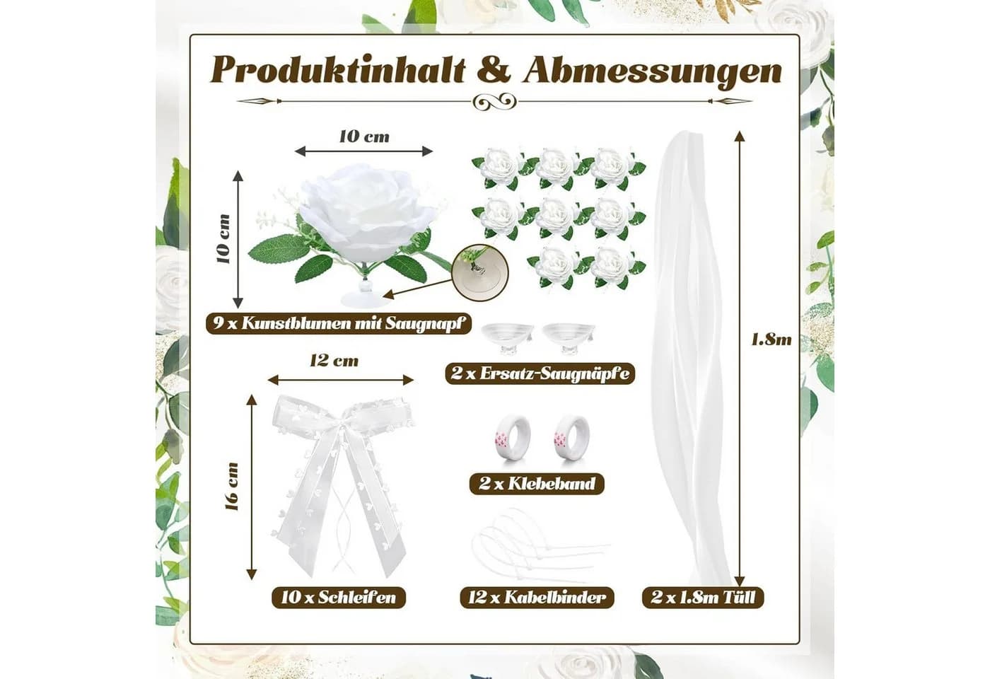 FELIXLEO Dekohänger Hochzeit Weiß Kunstblumen Brautauto - Bild 3