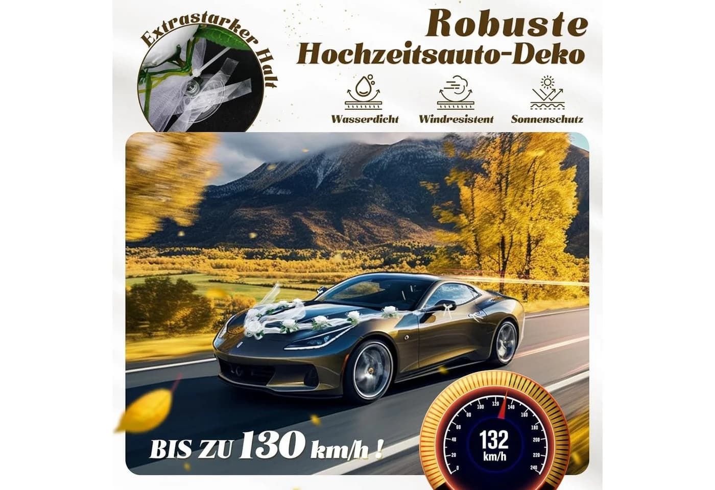 FELIXLEO Dekohänger Hochzeit Weiß Kunstblumen Brautauto - Bild 4