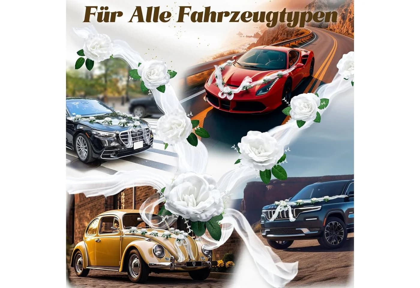 FELIXLEO Dekohänger Hochzeit Weiß Kunstblumen Brautauto - Bild 5