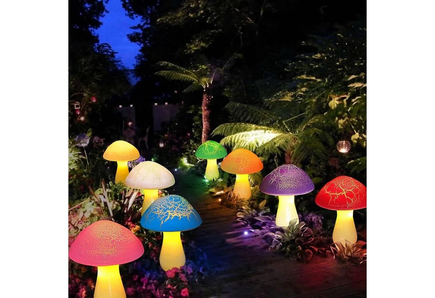 FELIXLEO LED Solarleuchte 8 Stk Pilz Cracked Style Garten Deko