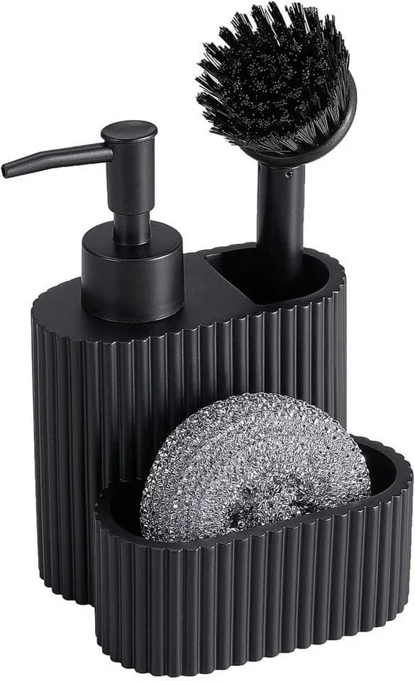 FELIXLEO Küchenorganizer-Set Schwarz mit Seifenspender und Spülbürste - Bild 2