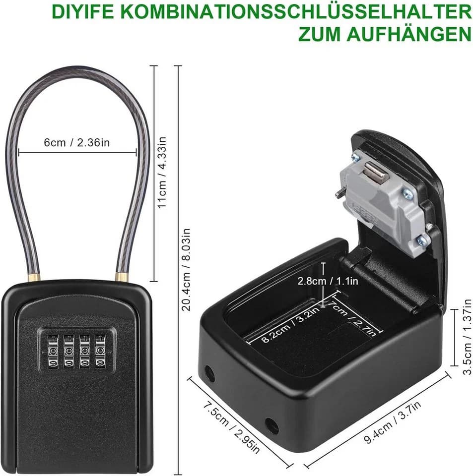 FELIXLEO Möbeltresor Schlüsseltresor Wasserdicht mit abnehmbarem Kabel