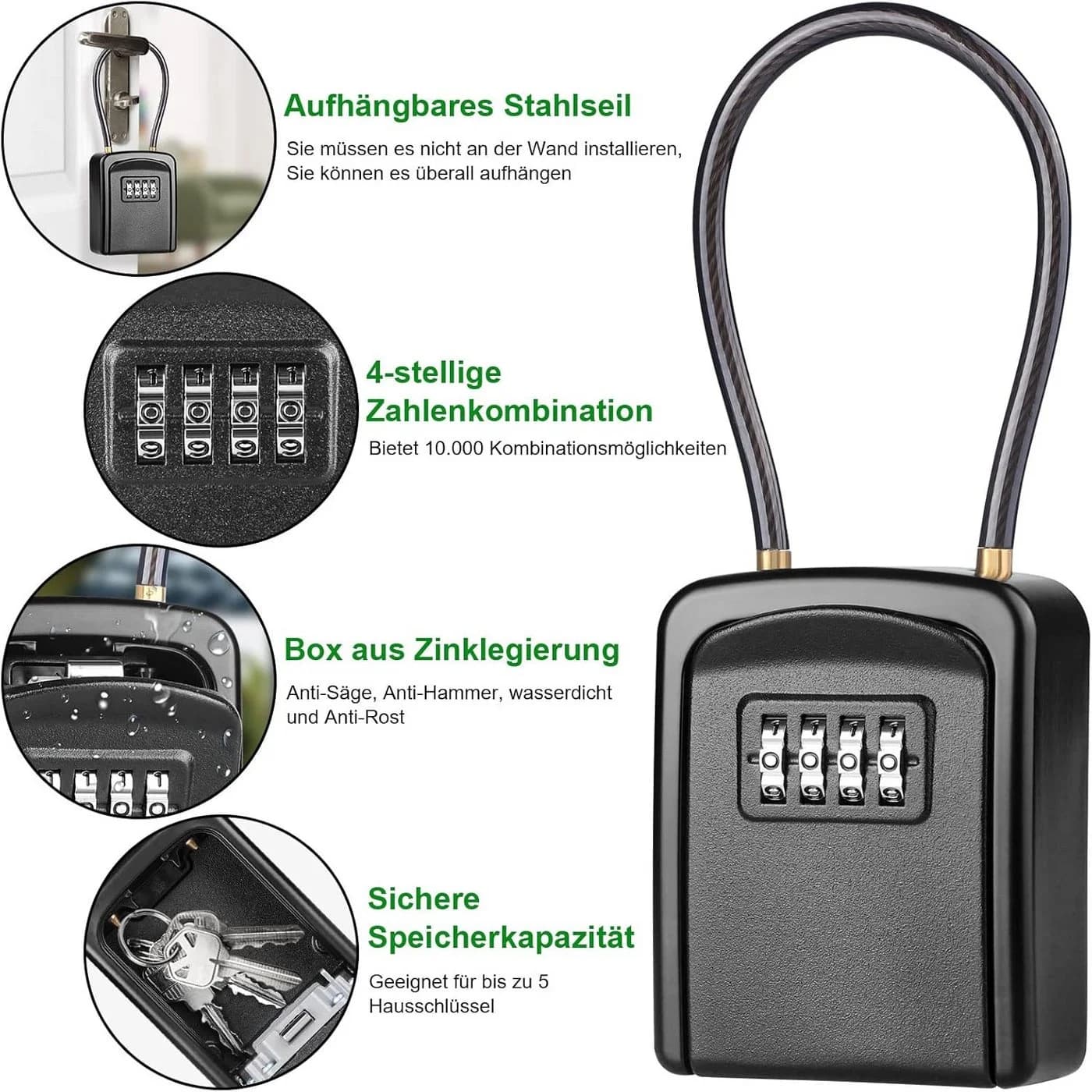 FELIXLEO Möbeltresor Schlüsseltresor Wasserdicht mit abnehmbarem Kabel - Bild 3