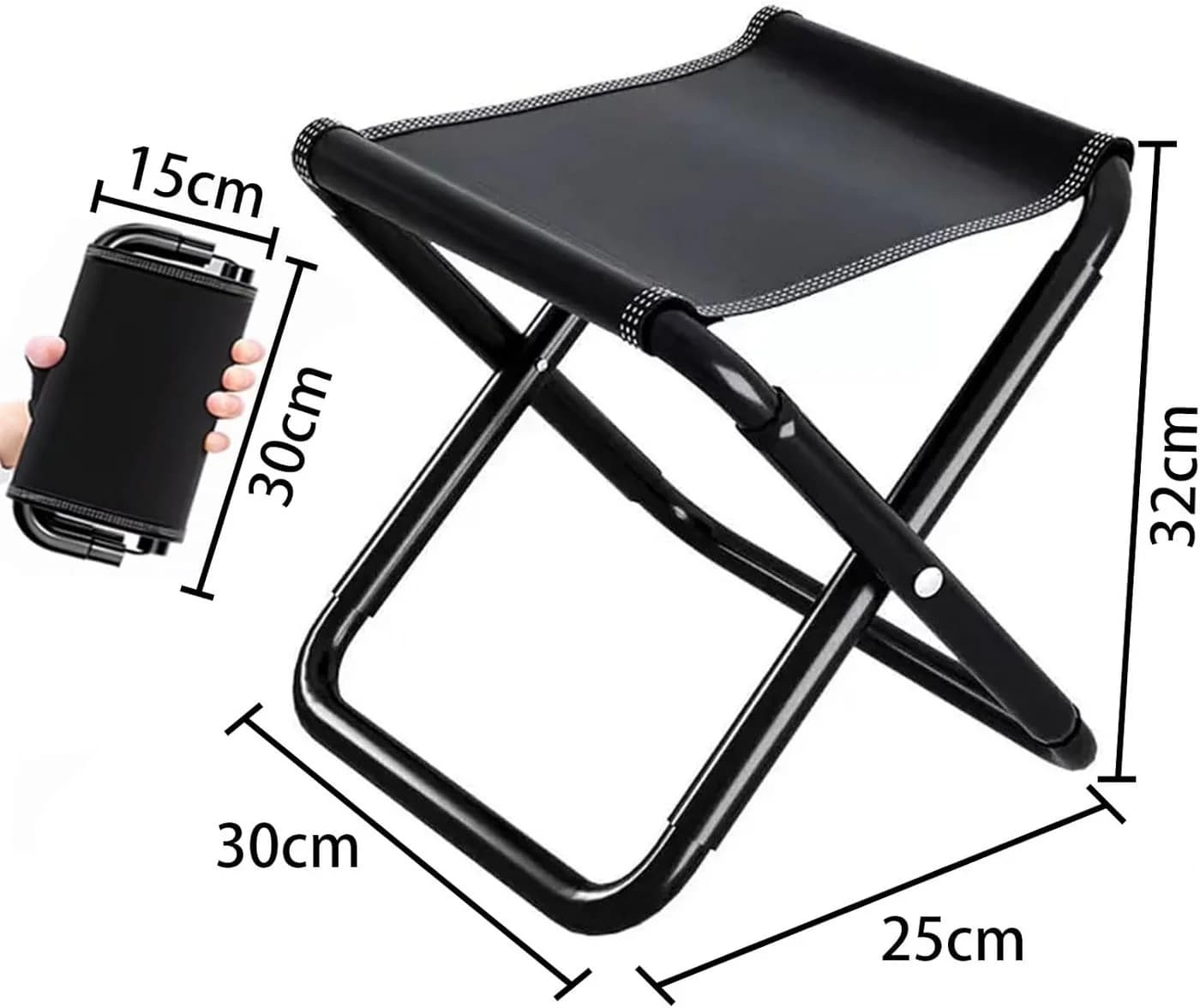 FELIXLEO Faltbarer Klapphocker Schwarz 200kg Tragkraft