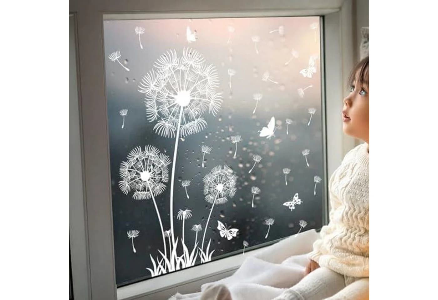 FELIXLEO Fensterbild Pusteblume Weiß Blumen Schmetterling Deko - Bild 4
