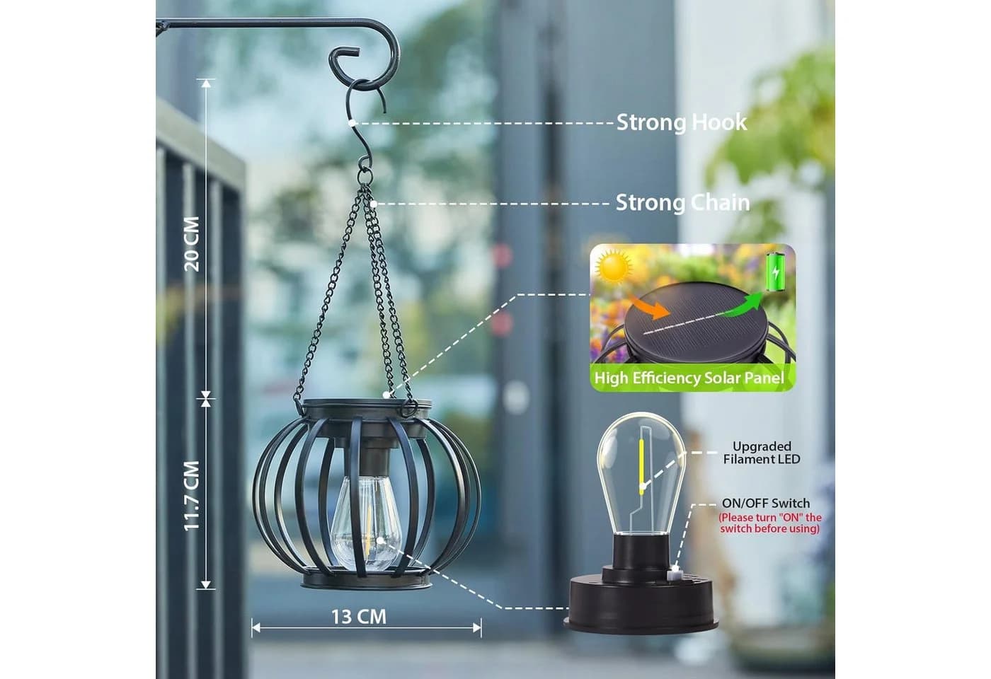 FELIXLEO Solar Hängelampen 2 Stück Metall Laternen Garten LED IP65 - Bild 3