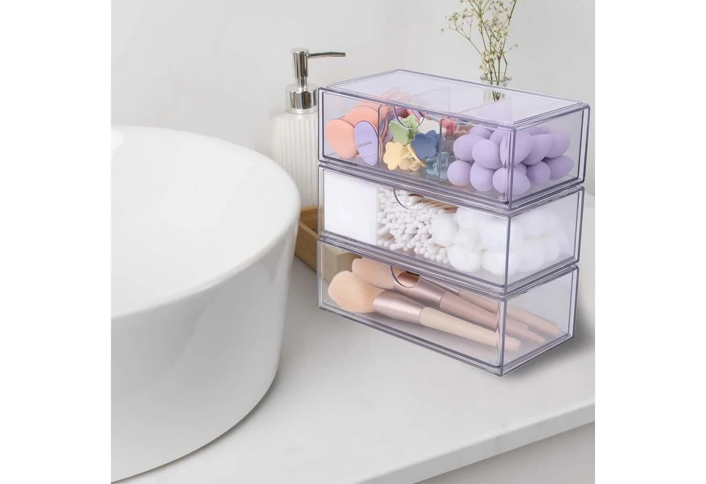 FELIXLEO Make-Up Organizer 3er Set Acryl Stapelbar Transparent