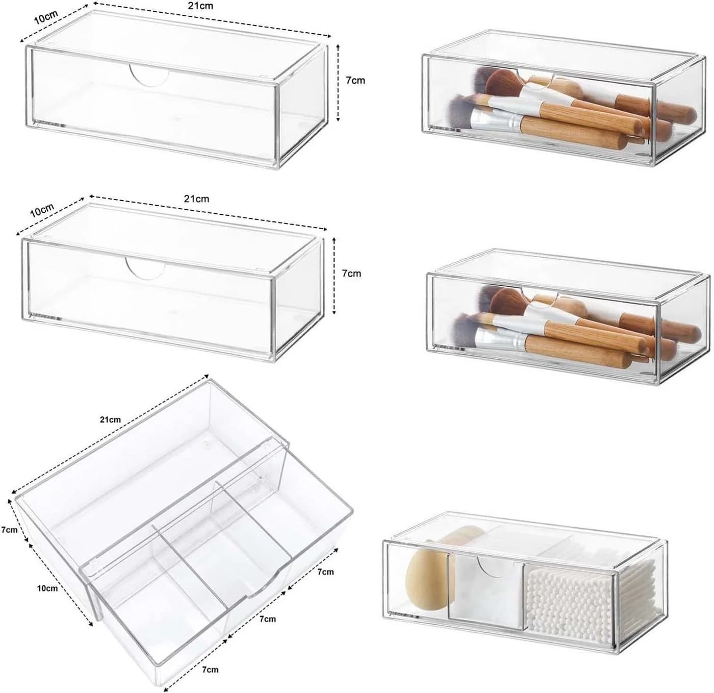FELIXLEO Make-Up Organizer 3er Set Acryl Stapelbar Transparent - Bild 3