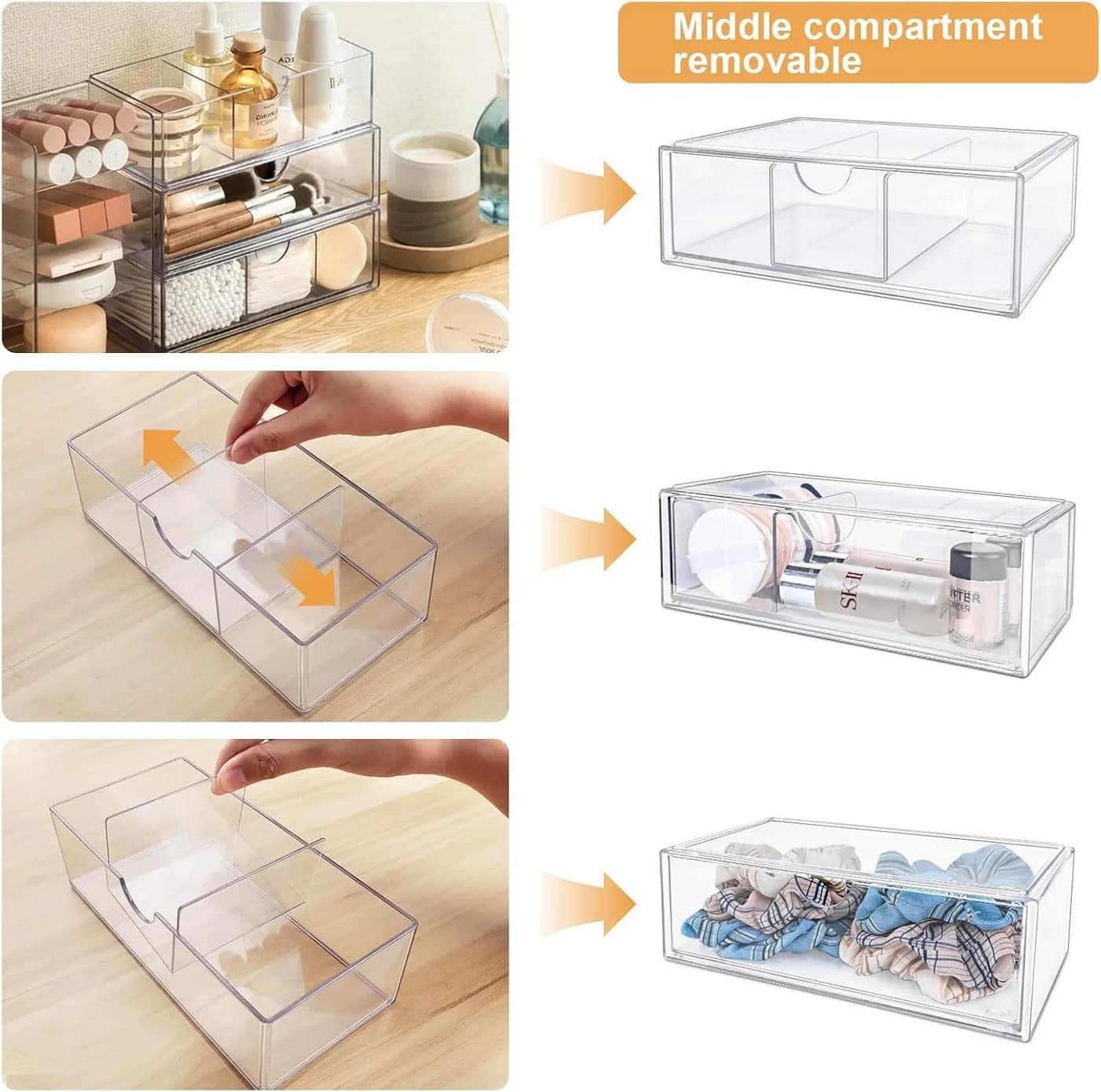 FELIXLEO Make-Up Organizer 3er Set Acryl Stapelbar Transparent - Bild 4