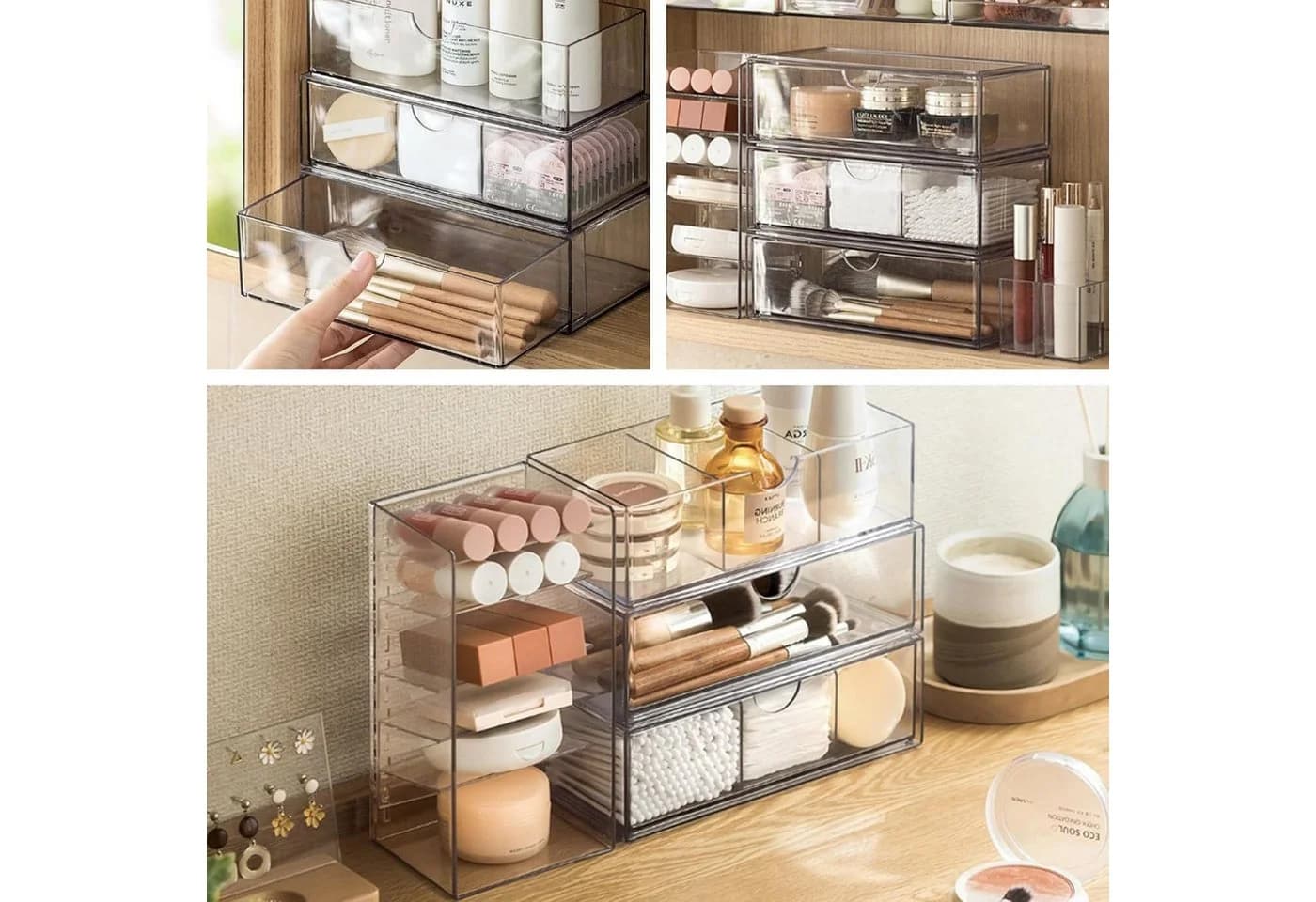FELIXLEO Make-Up Organizer 3er Set Acryl Stapelbar Transparent - Bild 5