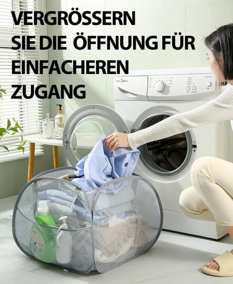 FELIXLEO Faltbarer Wäschekorb Pop-Up Grau mit Seitentaschen - Bild 3