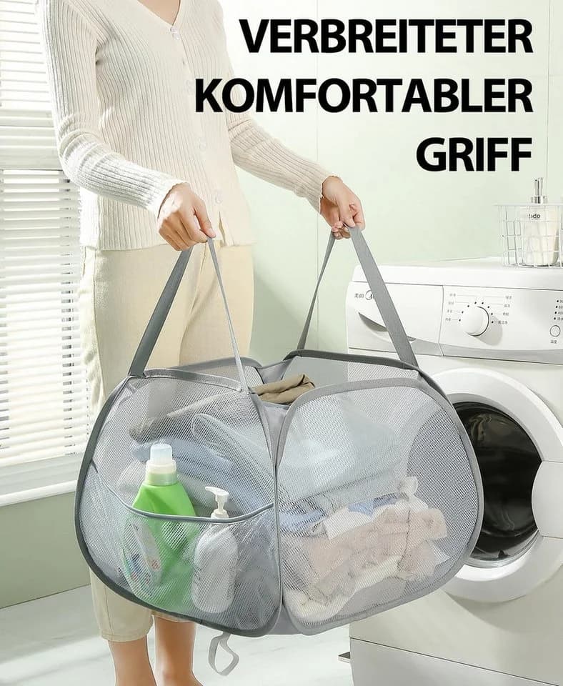 FELIXLEO Faltbarer Wäschekorb Pop-Up Grau mit Seitentaschen - Bild 4