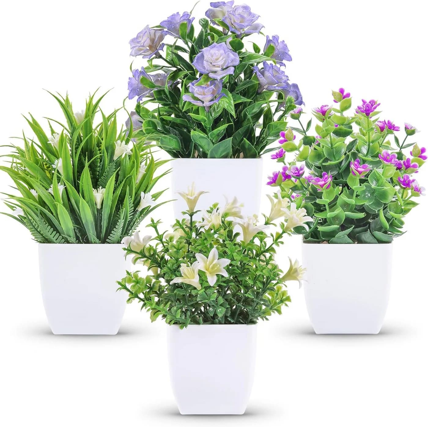 FELIXLEO Kunstpflanzen 4 Stück mit Blumen Grün - Bild 2