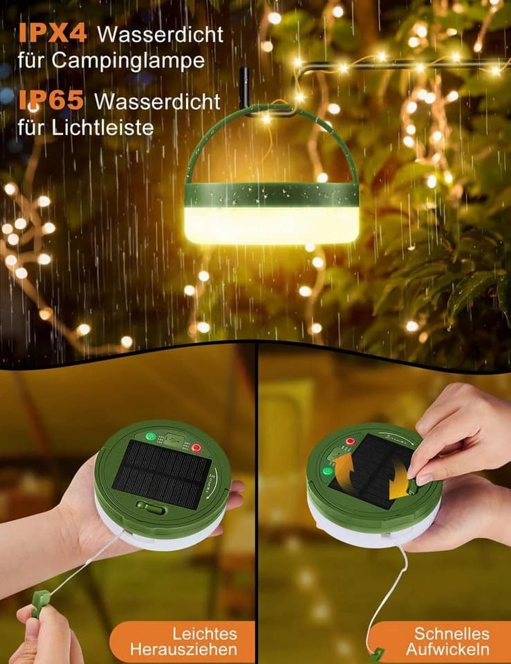 FELIXLEO LED-Lichterkette Camping Solar USB 10M wasserdicht 8 Modi - Bild 4