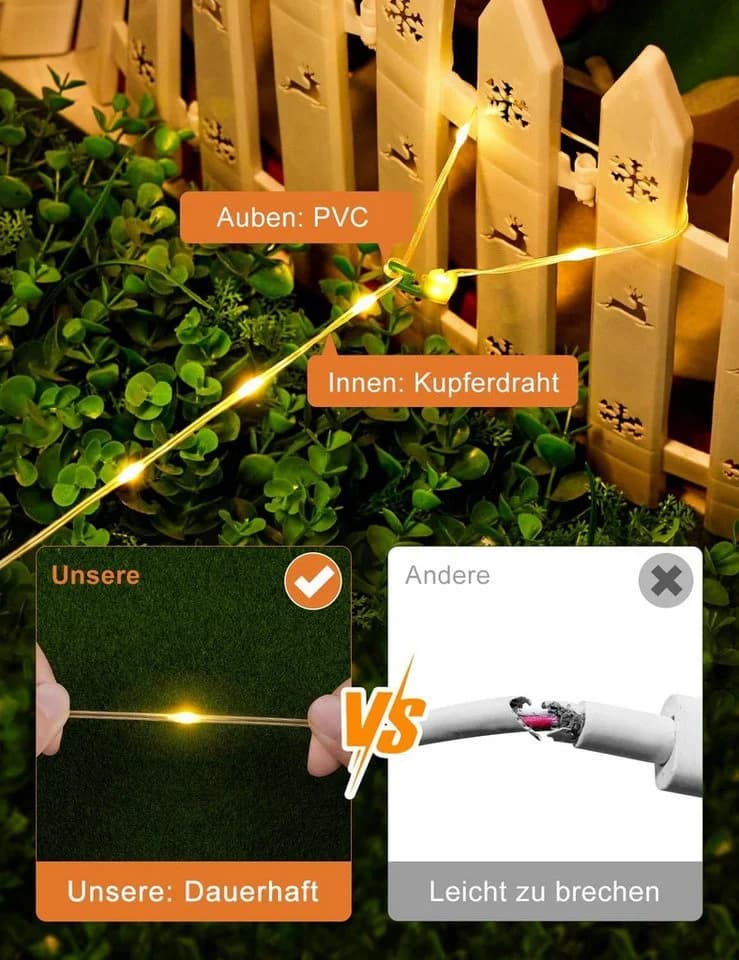 FELIXLEO LED-Lichterkette Camping Solar USB 10M wasserdicht 8 Modi - Bild 5