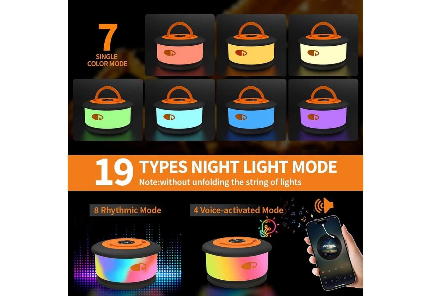 FELIXLEO LED-Lichterkette 10m Camping Laterne RGB USB-C