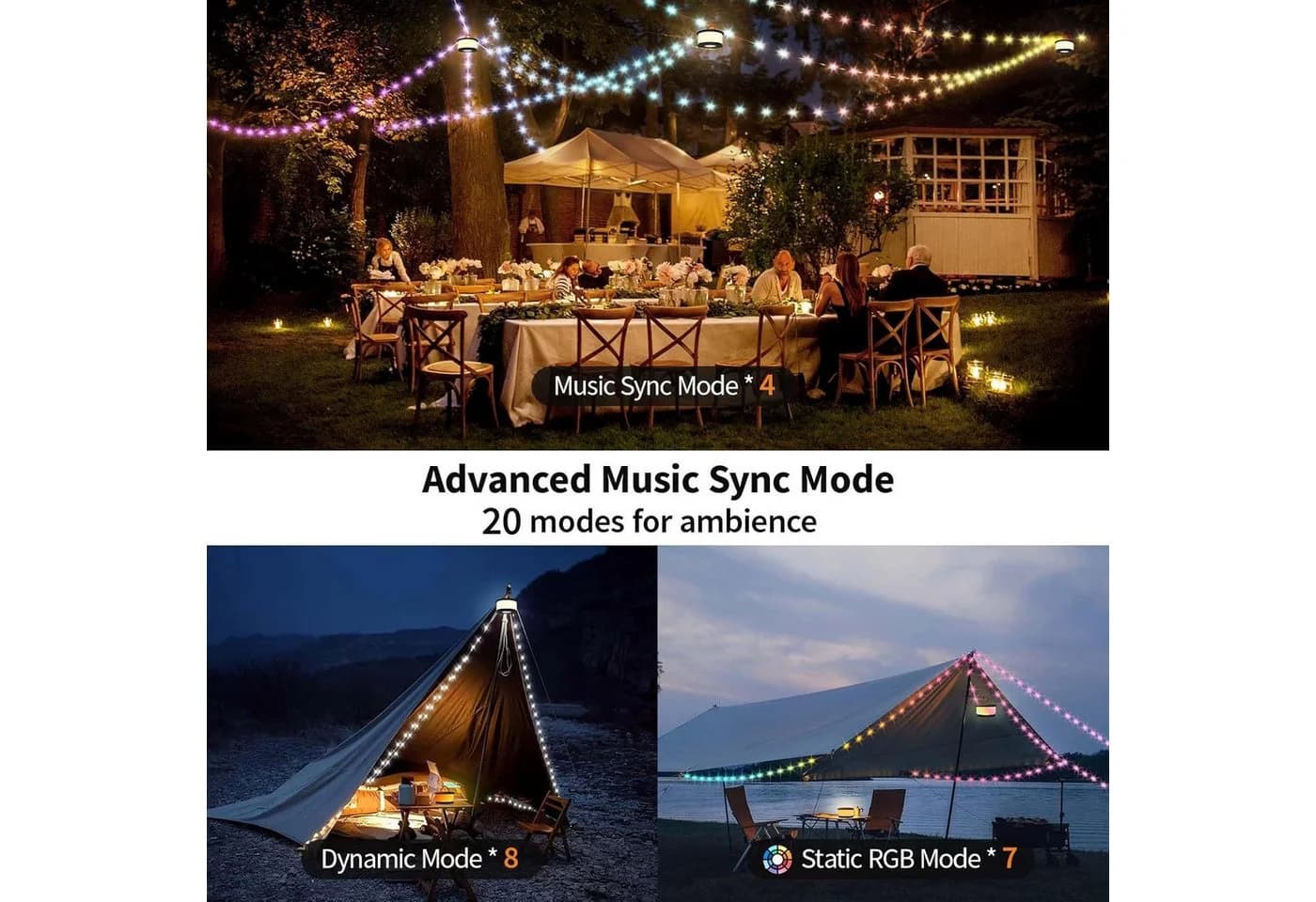 FELIXLEO LED-Lichterkette 10m Camping Laterne RGB USB-C - Bild 4