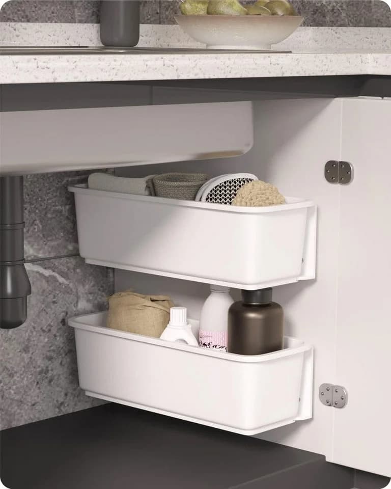 FELIXLEO Schubladenbox 2 Stück ausziehbarer Schrank Organizer Küche Bad Weiß - Bild 2