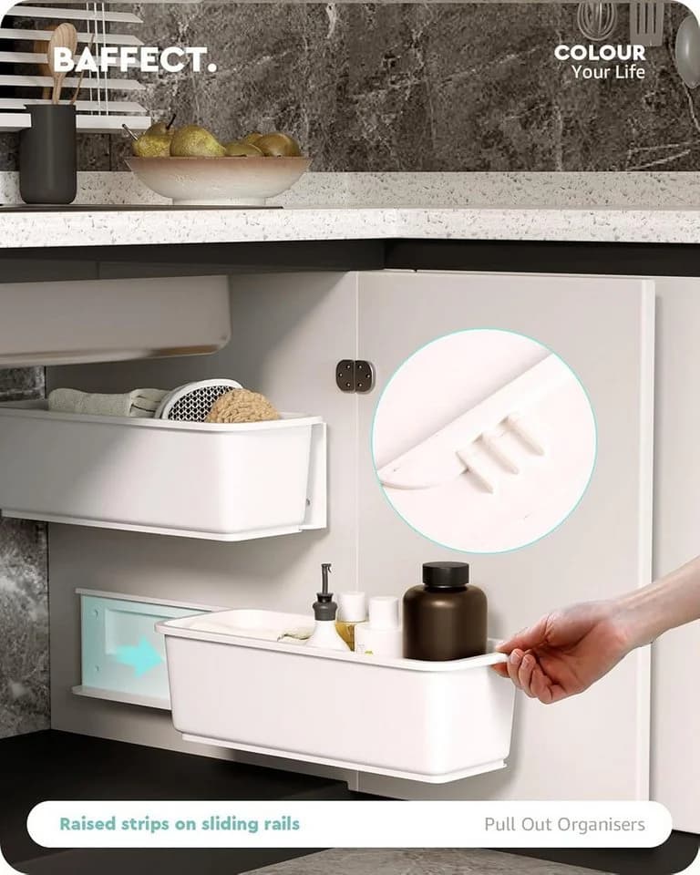 FELIXLEO Schubladenbox 2 Stück ausziehbarer Schrank Organizer Küche Bad Weiß - Bild 3
