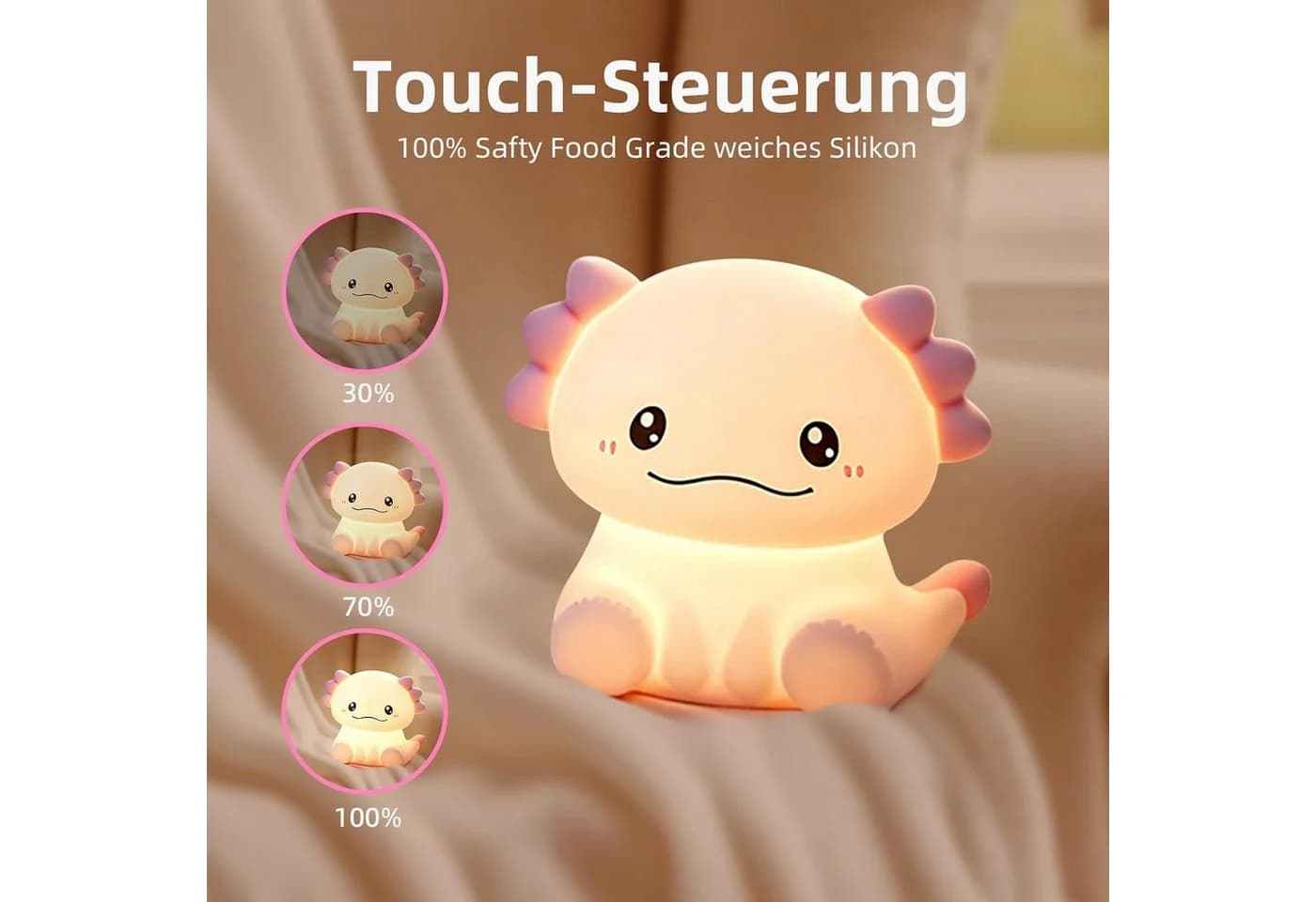 FELIXLEO LED Nachtlicht Axolotl Silikon Dimmbar Touch Aufladbar - Bild 5