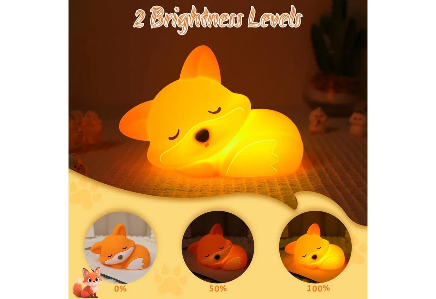 FELIXLEO LED Nachtlicht Fuchs Silikon Dimmbar Touch Orange