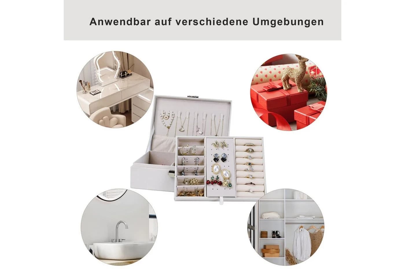 AdelDream Schmuckkoffer Weiß PU-Leder 2 Ebenen