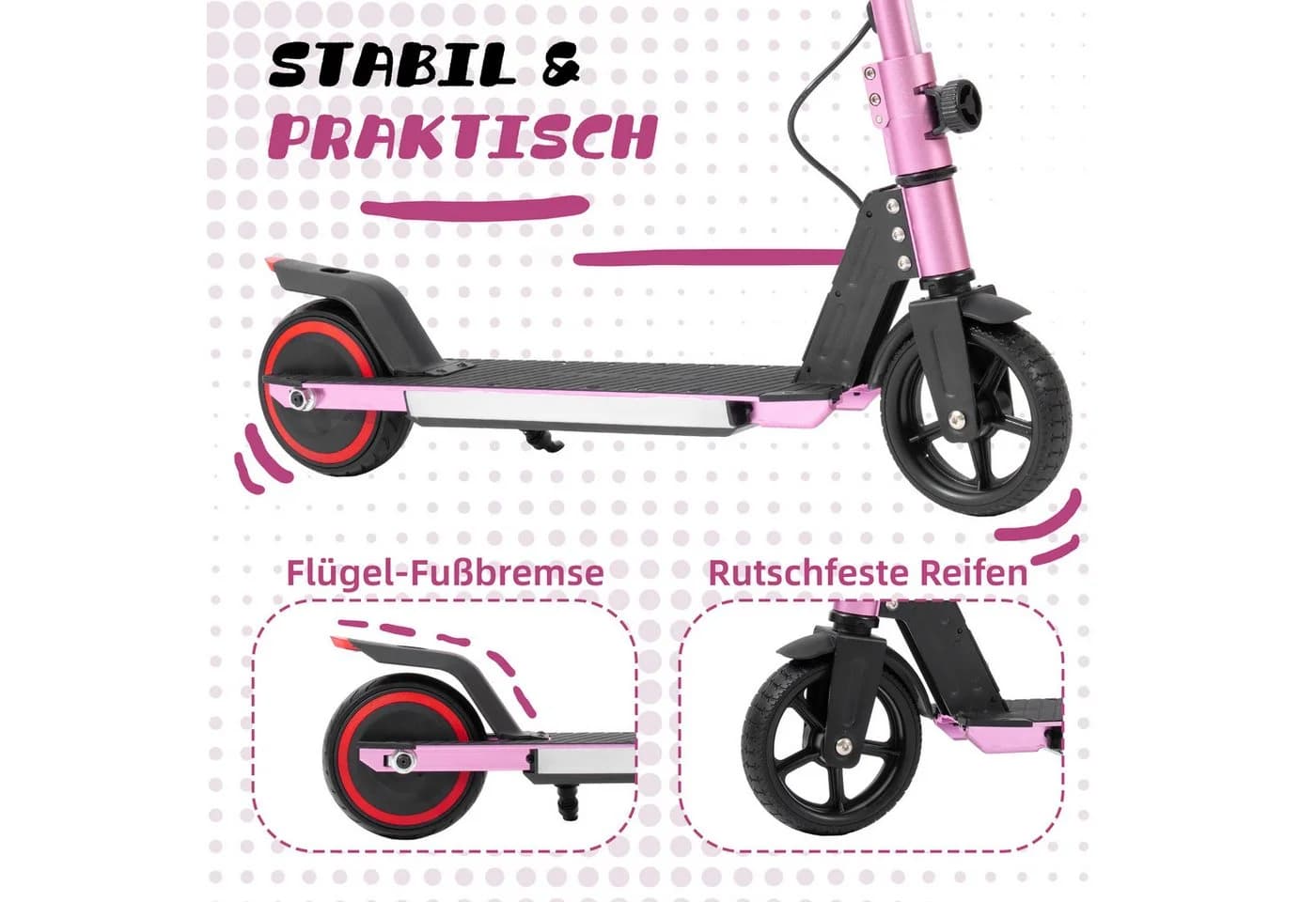 Vankel Elektro-Kinderroller 6-15 Jahre Rosa - Bild 3