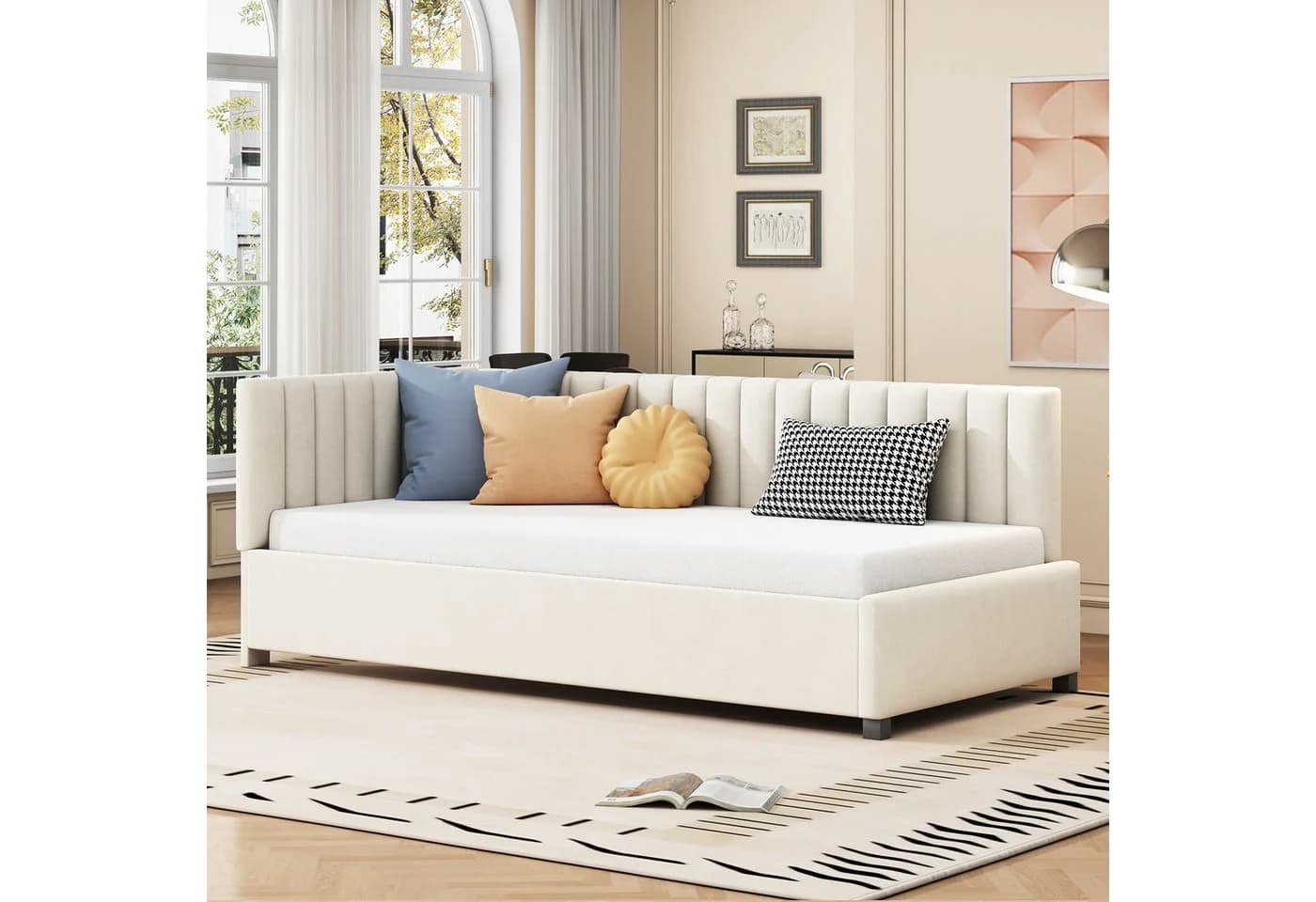 Odikalo Polsterbett Schlafsofa 90x200 mit Stauraumschubladen Beige/Grau