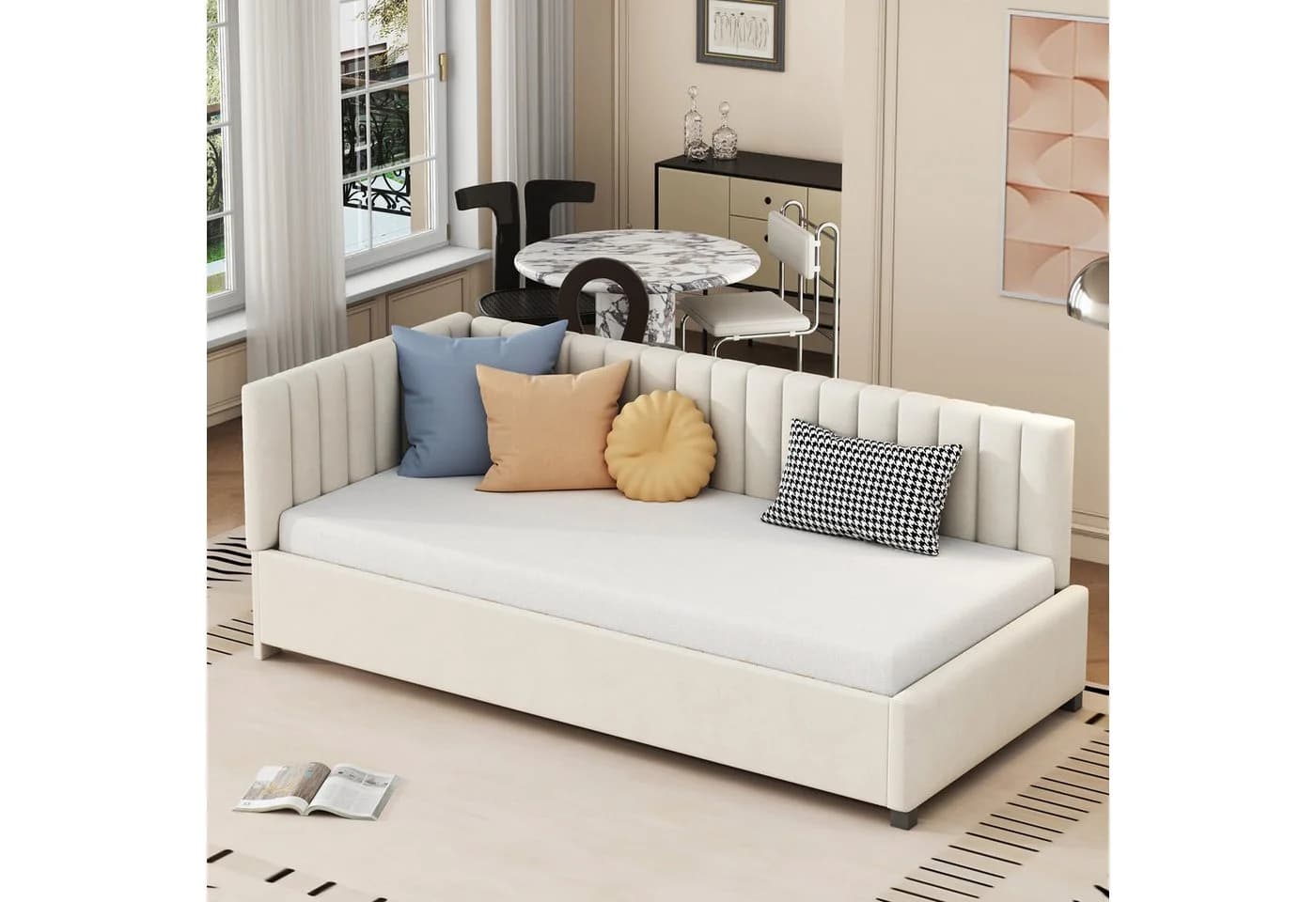 Odikalo Polsterbett Schlafsofa 90x200 mit Stauraumschubladen Beige/Grau - Bild 2