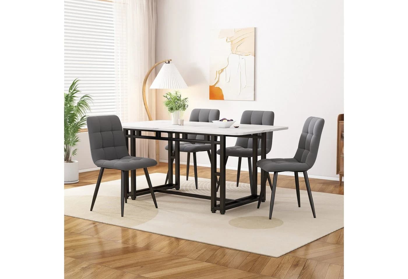 Odikalo Esstisch 120x70cm mit 4 Stühlen Set Gold Samt